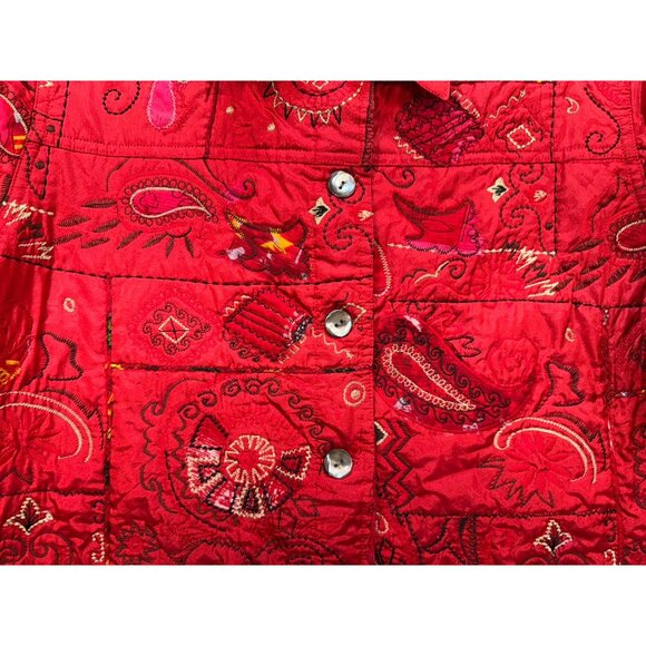 Laura Ashley Womens Embroidered Quilted Jacket L Red Stain Designed - Picture 5 of 14